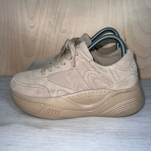 Zara Woman Split Faux Suede Platform Sneaker Tan Women's EU 38 US 7.5